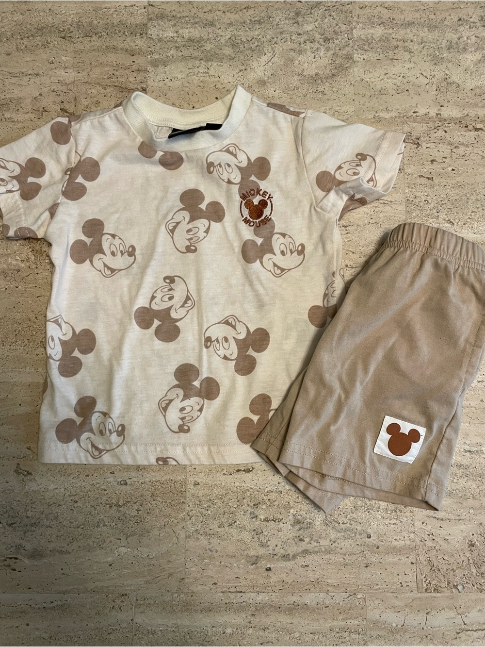 Disney Mickey Mouse Cream and Brown Short Sleeve Set